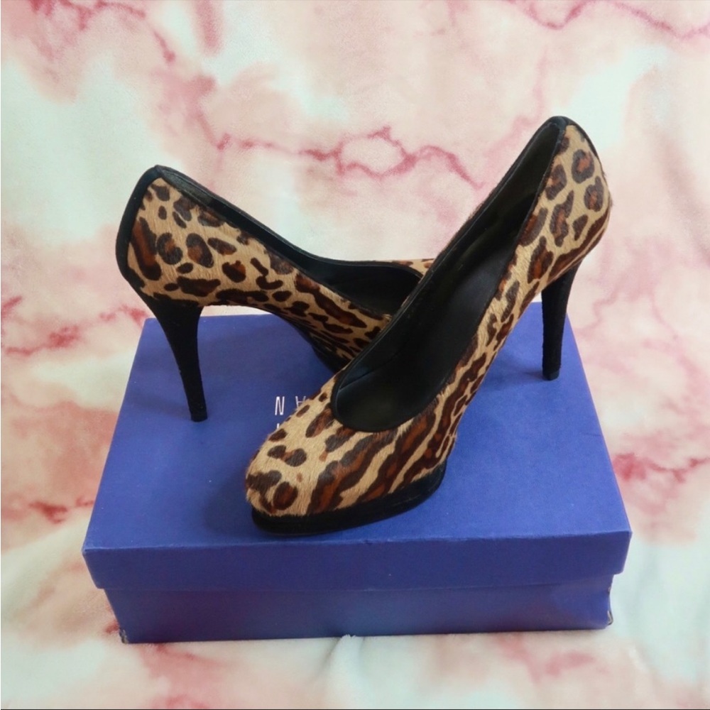 Stuart Weitzman Leopard Hair Heels Pumps Platform Size 8 M